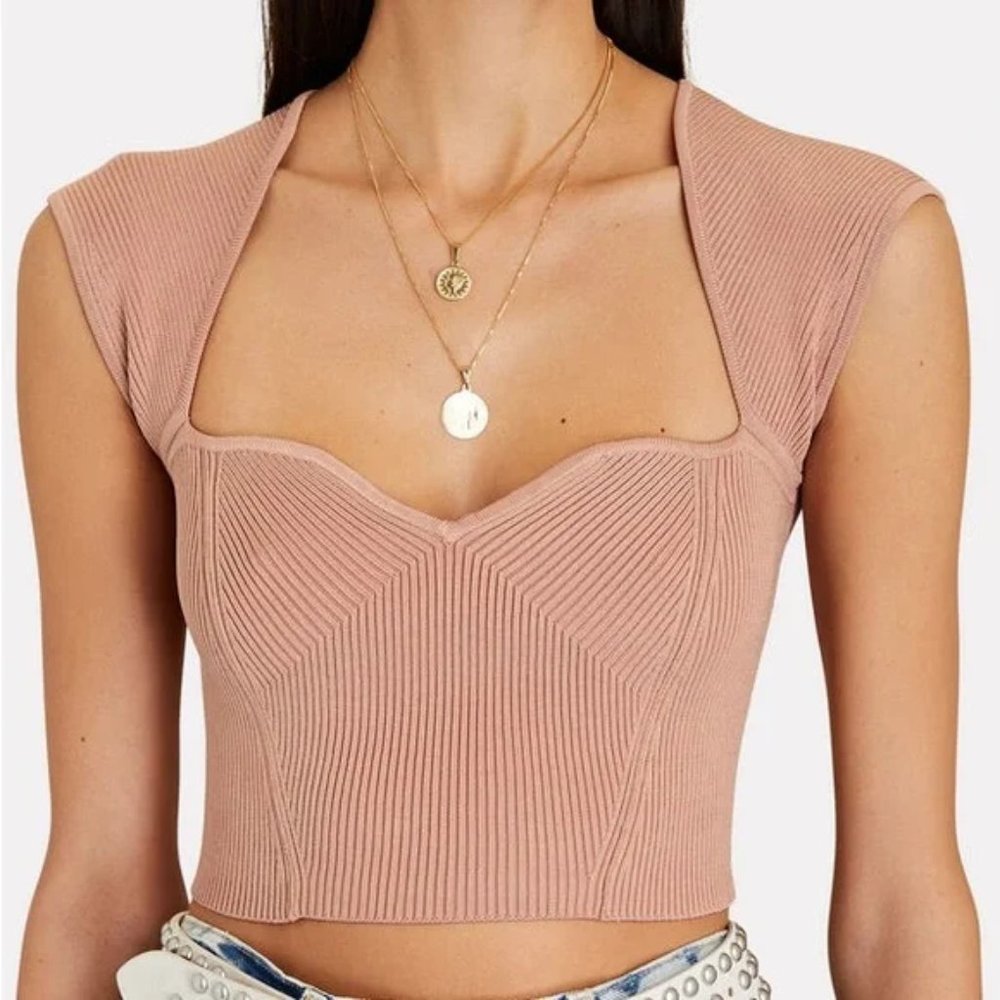 Pink Jonathan Simkhai Abia Rib Knit Crop Top S